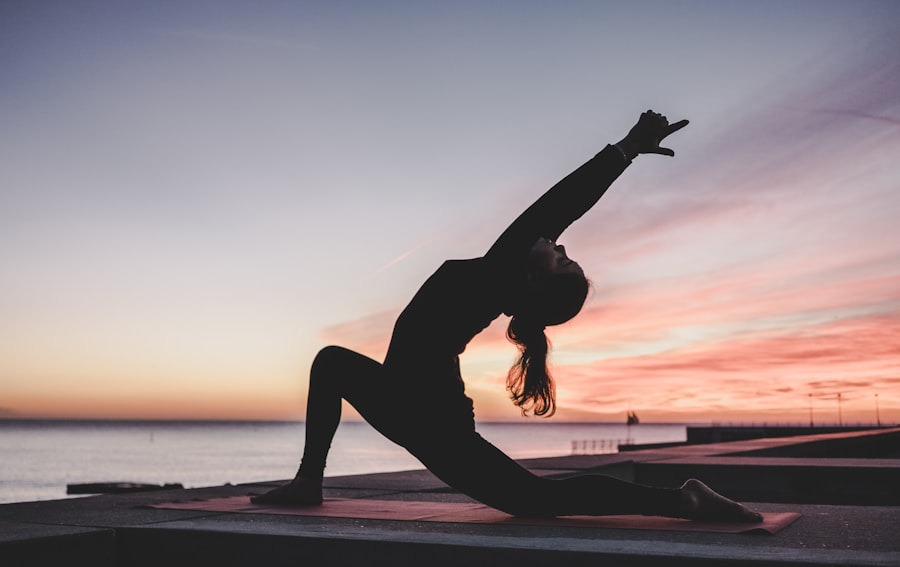 A quiet yoga pose in low light